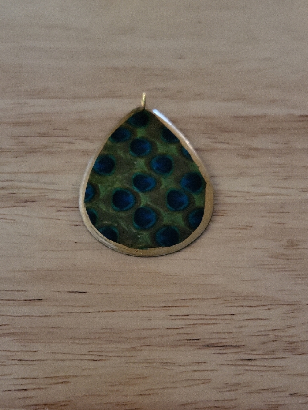 Gold Teardrop Pendant with Green & Blue Pattern